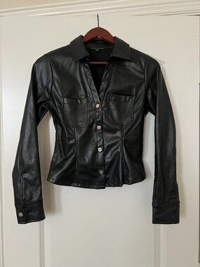 Haute Monde Black Faux Leather Button Top